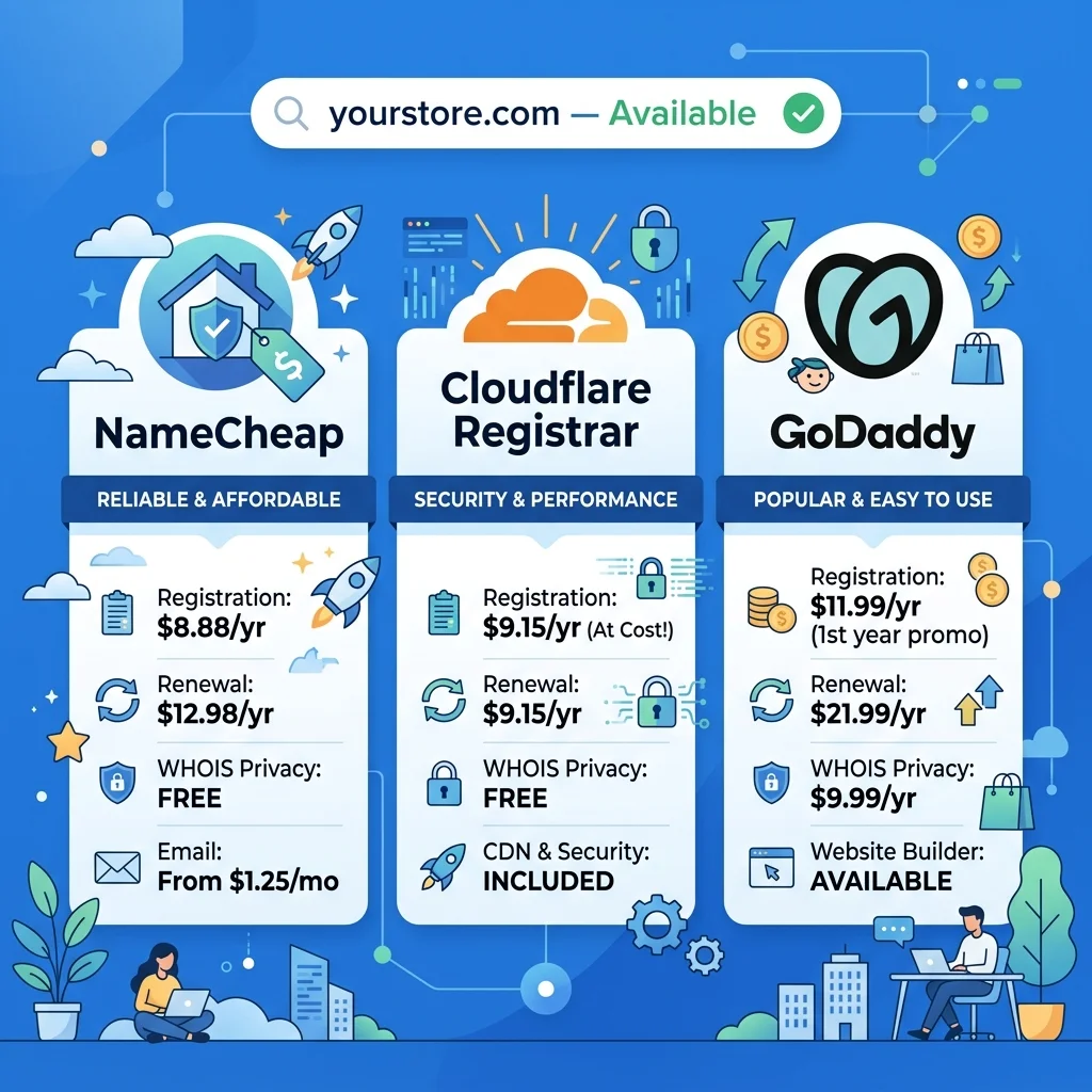 صفحة شراء دومين على Cloudflare / GoDaddy / NameCheap