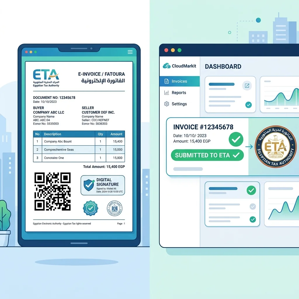 فاتورة إلكترونية موقّعة + ETA logo + CloudMarkit dashboard