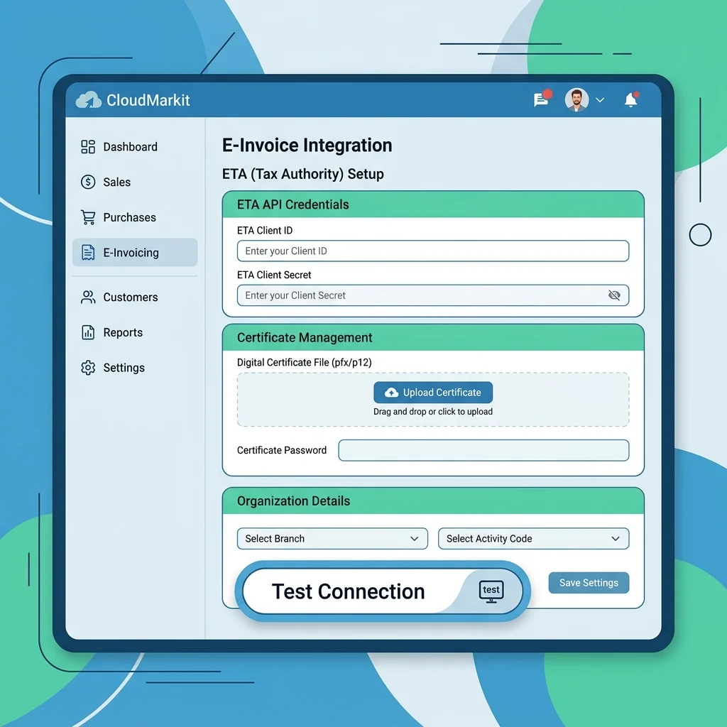 CloudMarkit ETA integration page + token + cert binding
