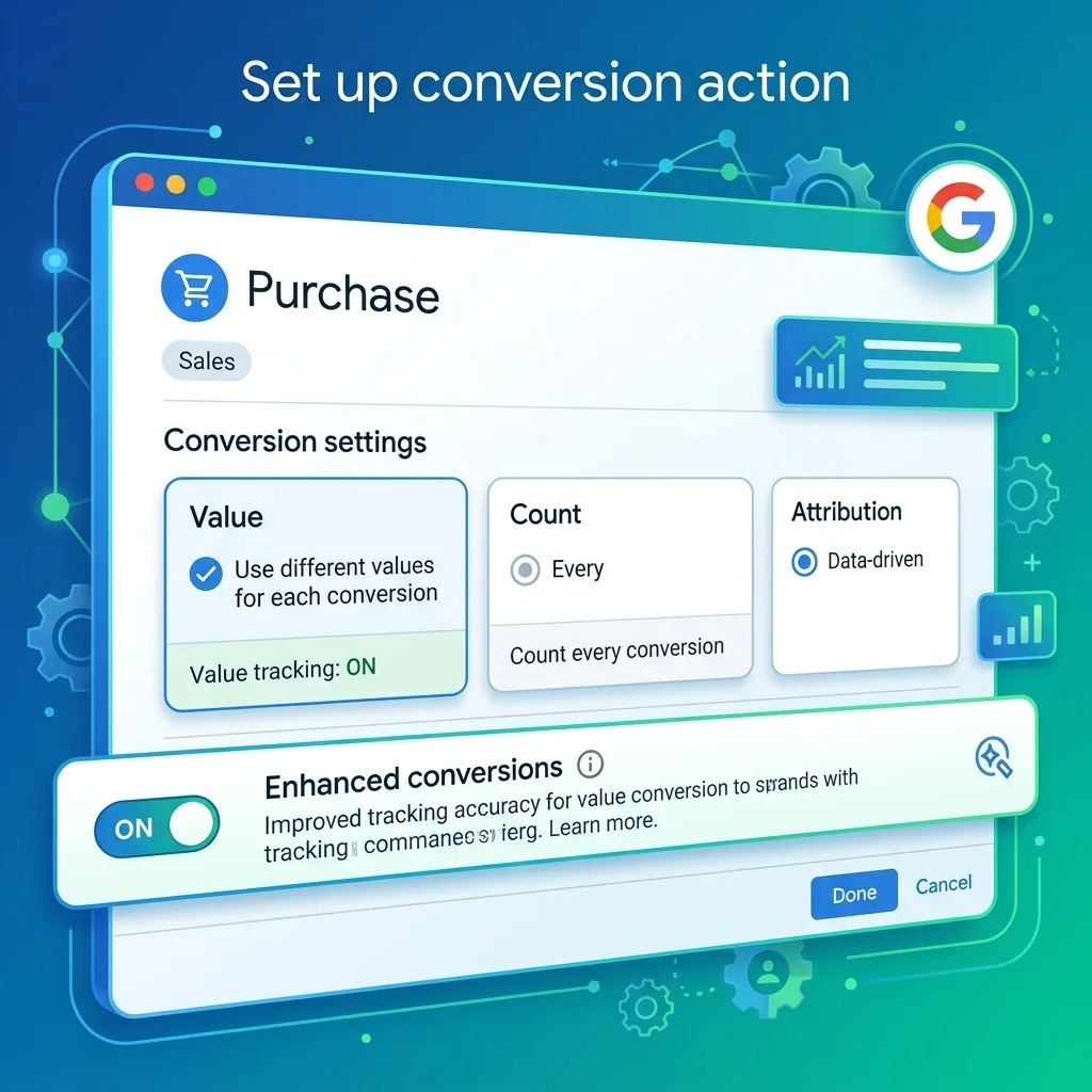 Google Ads Conversion Action + Enhanced Conversions toggle