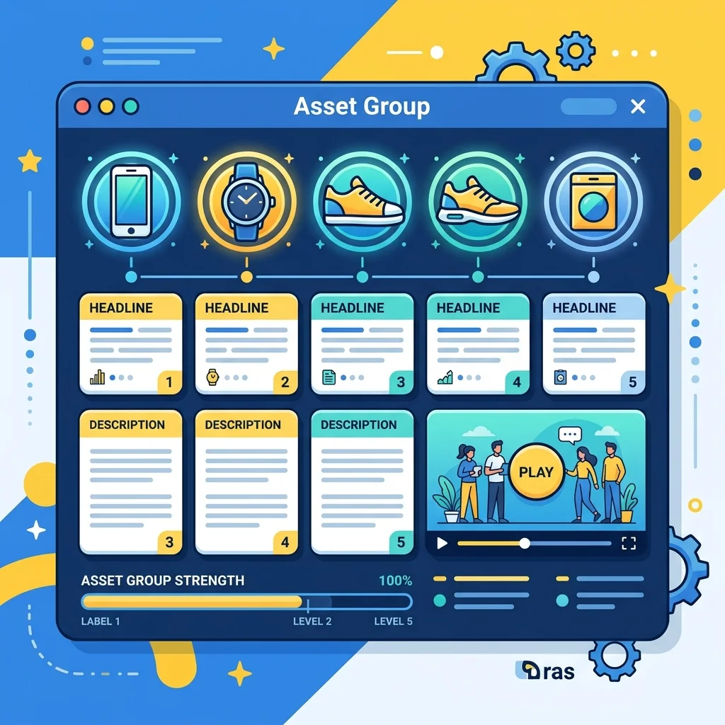 Asset Group بـ 5 صور + 5 headlines + 5 descriptions + video
