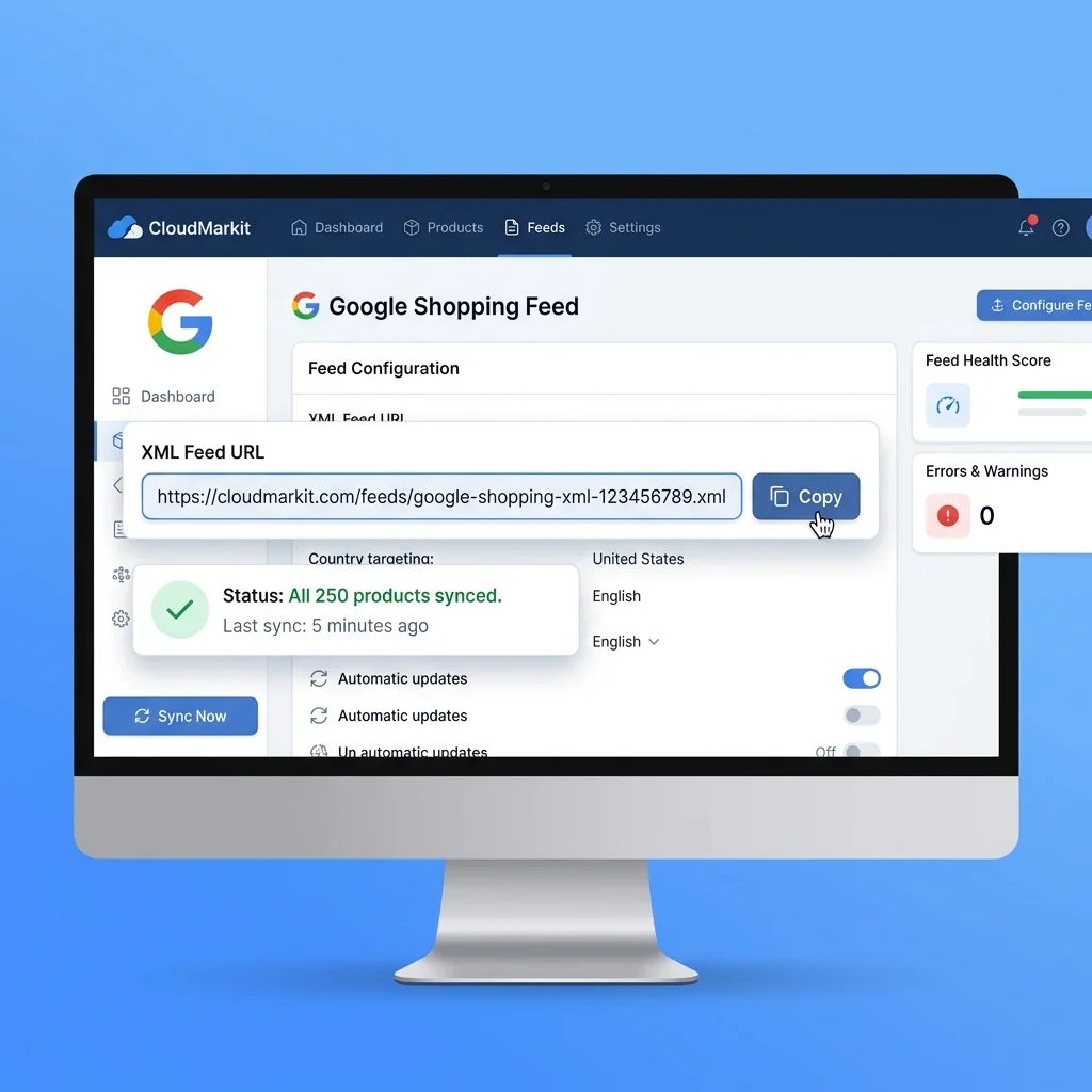 Product feed XML من المتجر يوصل لـ Merchant Center