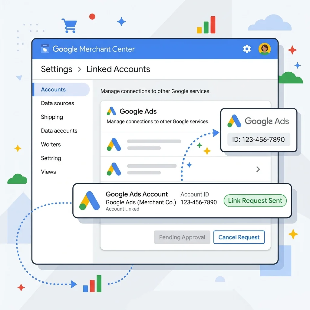 صفحة Linked Accounts بـ Google Ads مرتبط