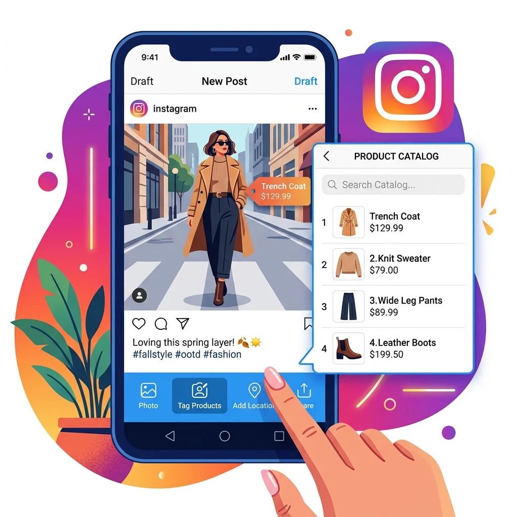 Instagram post بـ product tags ظاهرة + سعر