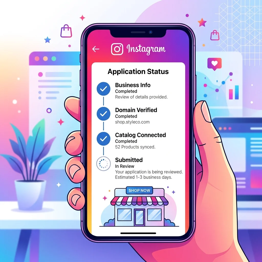 صفحة تقديم Shop على Instagram + status Under Review
