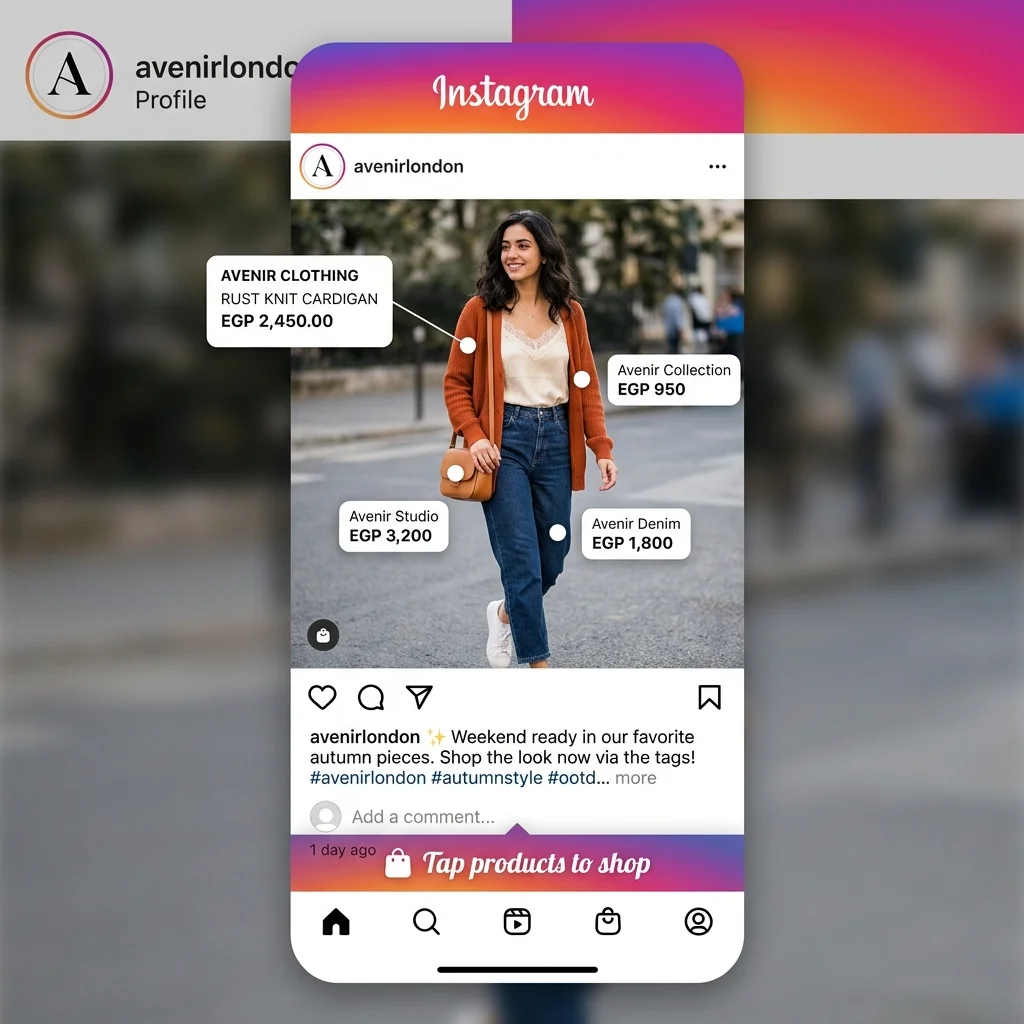 صورة Instagram post بمنتج tag-ed عليه يبيّن السعر