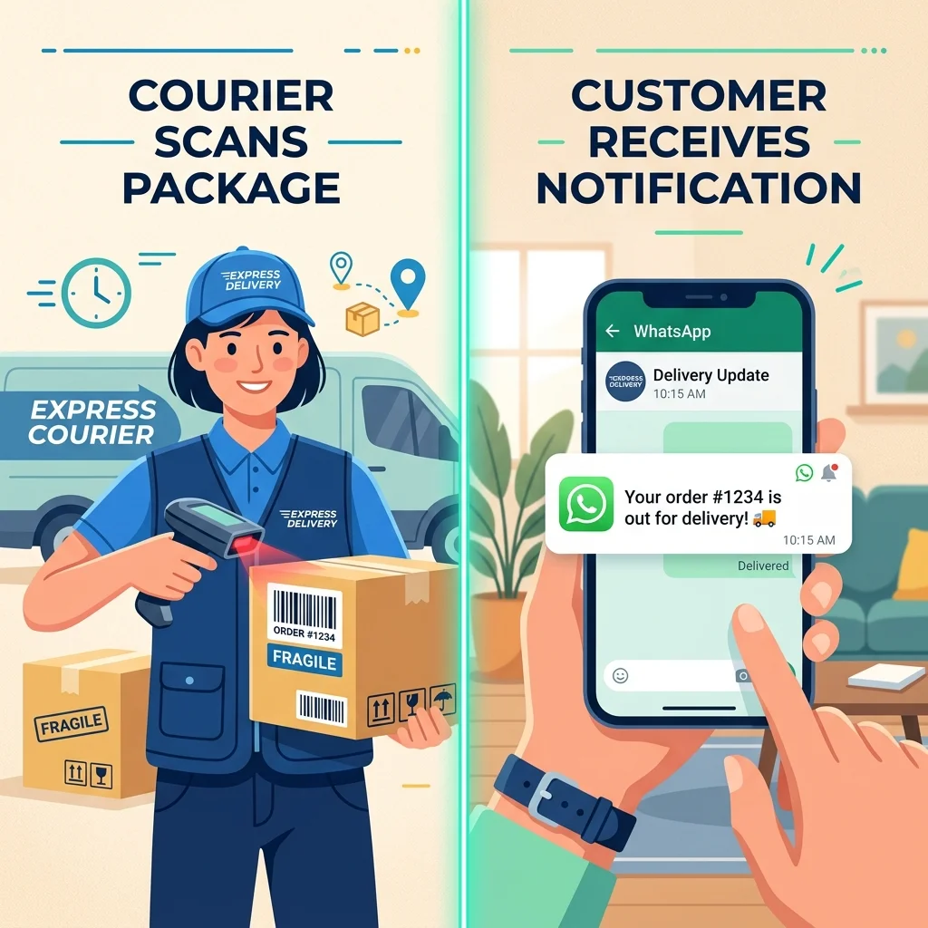 WhatsApp/SMS notifications: تم الشحن → في الطريق → تسليم