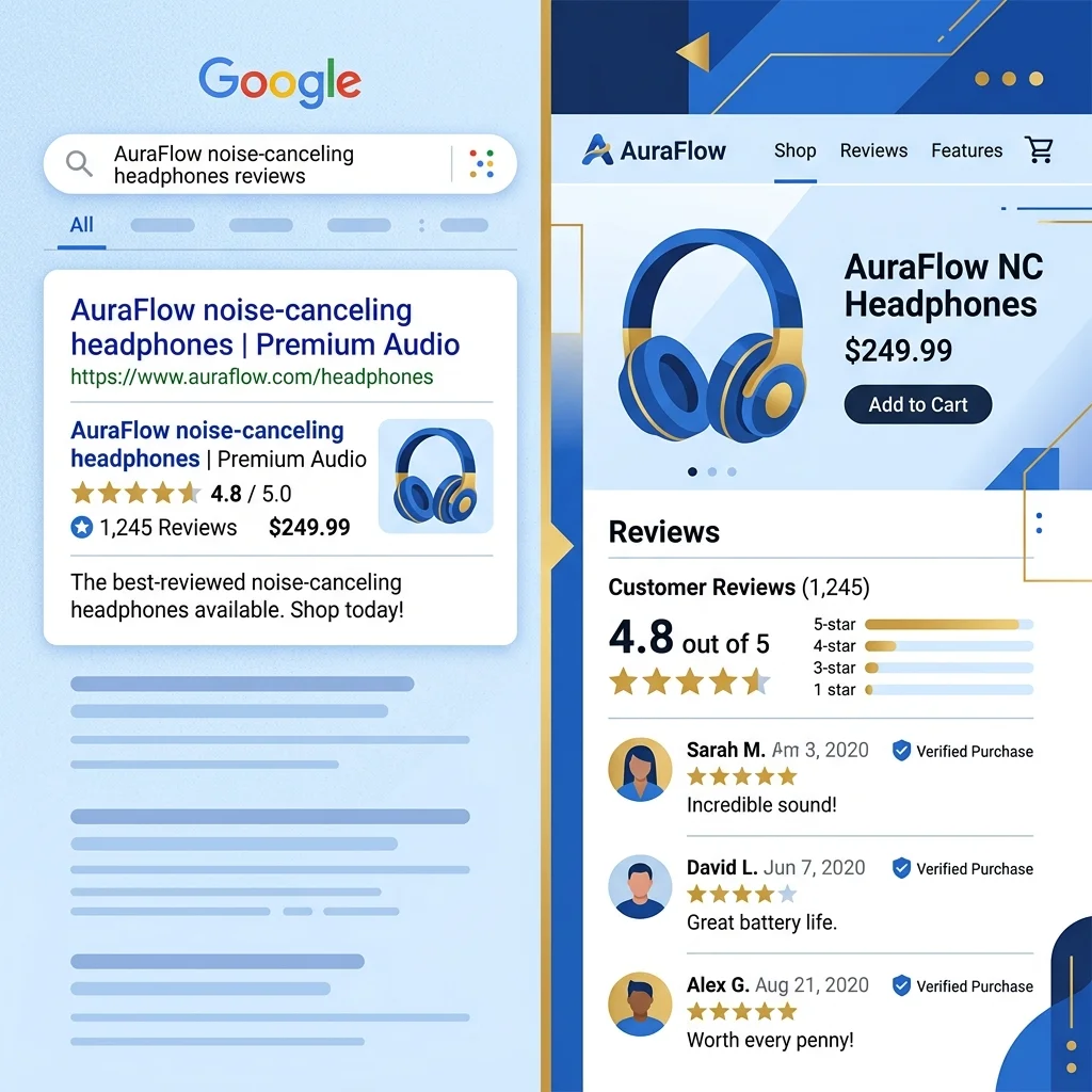 صفحة منتج بـ rich snippet نجوم في Google + display على المتجر