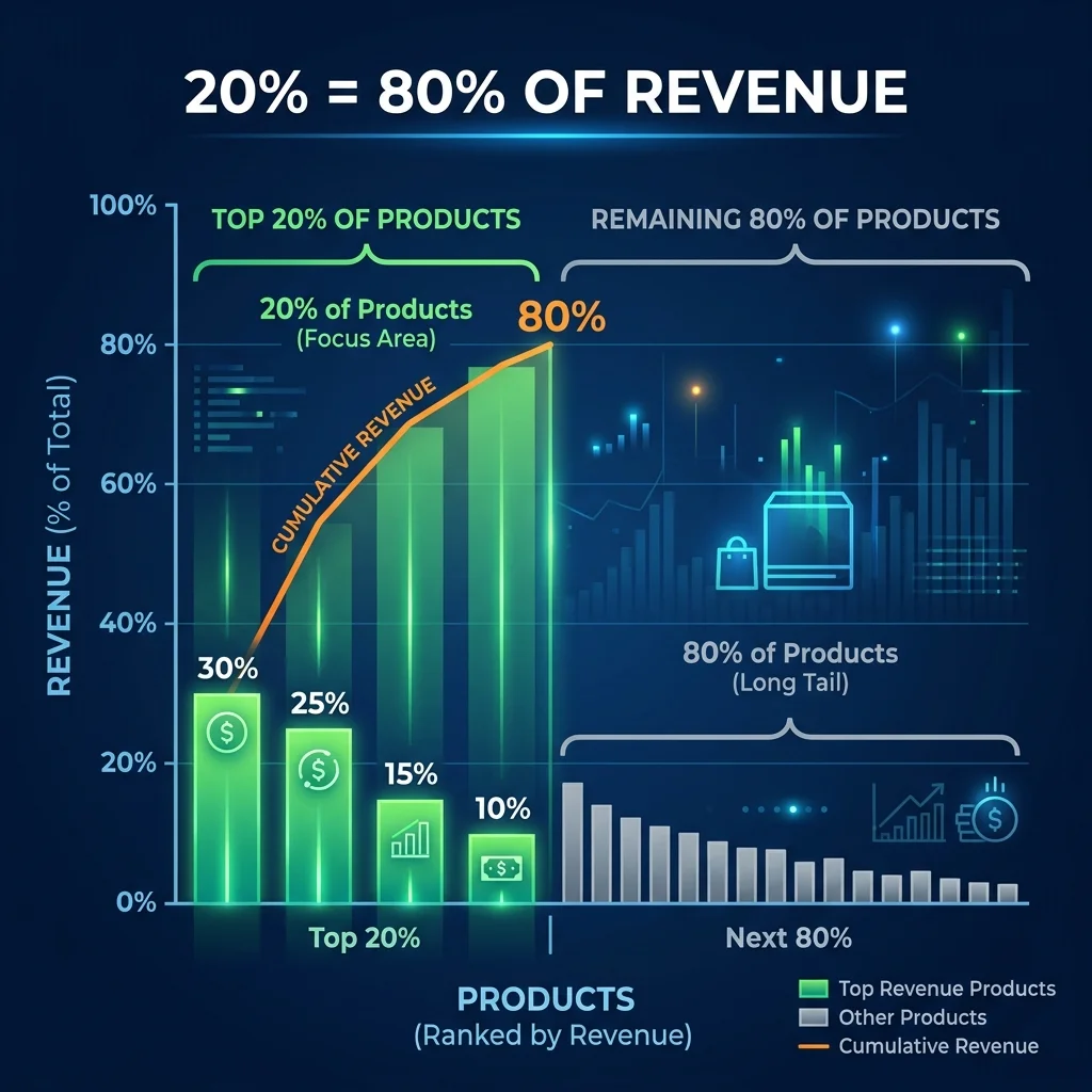 Pareto: 20% من المنتجات بتعمل 80% من المبيعات