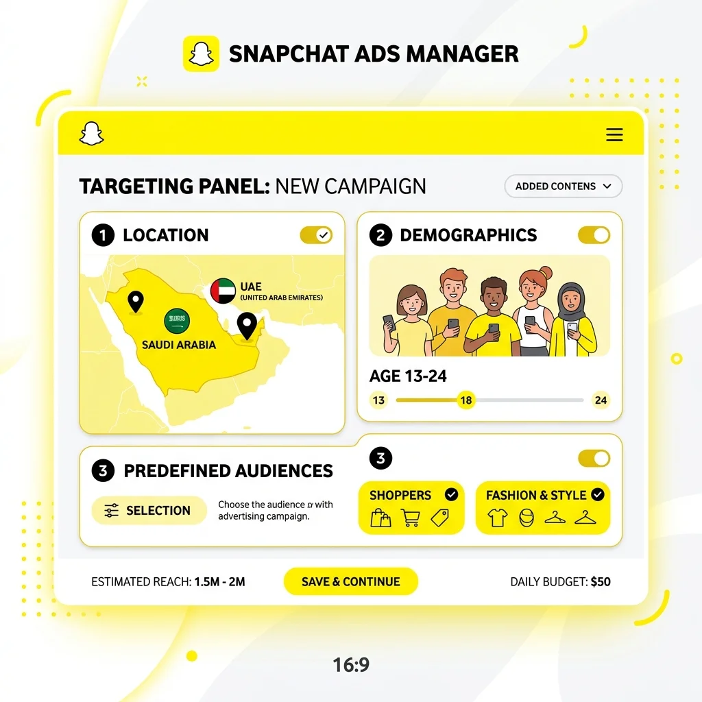 Snapchat targeting interface مع Egypt + age + interests