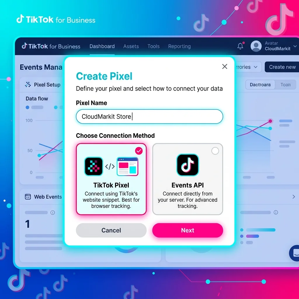 TikTok Events Manager - Create Pixel flow