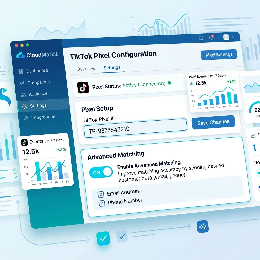 CloudMarkit settings page - TikTok Pixel form