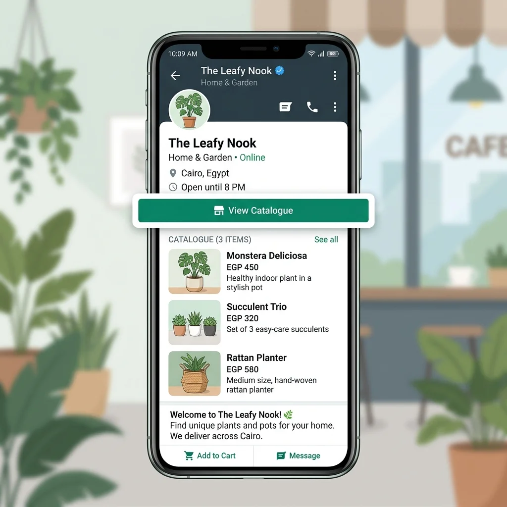 شاشة WhatsApp Business بكتالوج منتجات لمتجر مصري